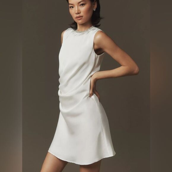 NWT IEENA for Mac Duggal Rhinestone Neckline Draped Mini Dress‎ size 4 - Picture 2 of 16